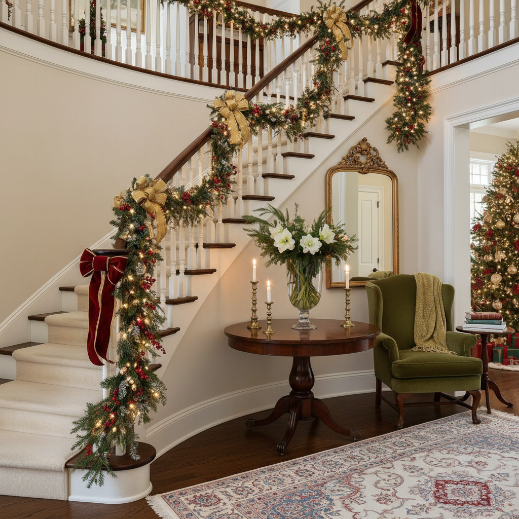 Holiday garland & evergreen styling